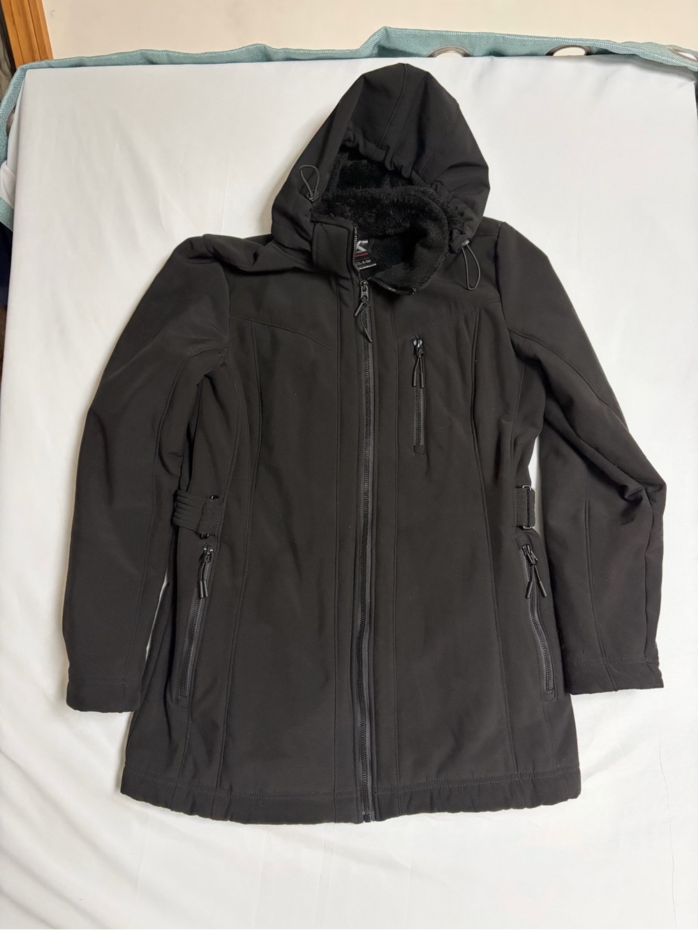 ZeroXposur Women's Black Hooded Raincoat with Fur Trim